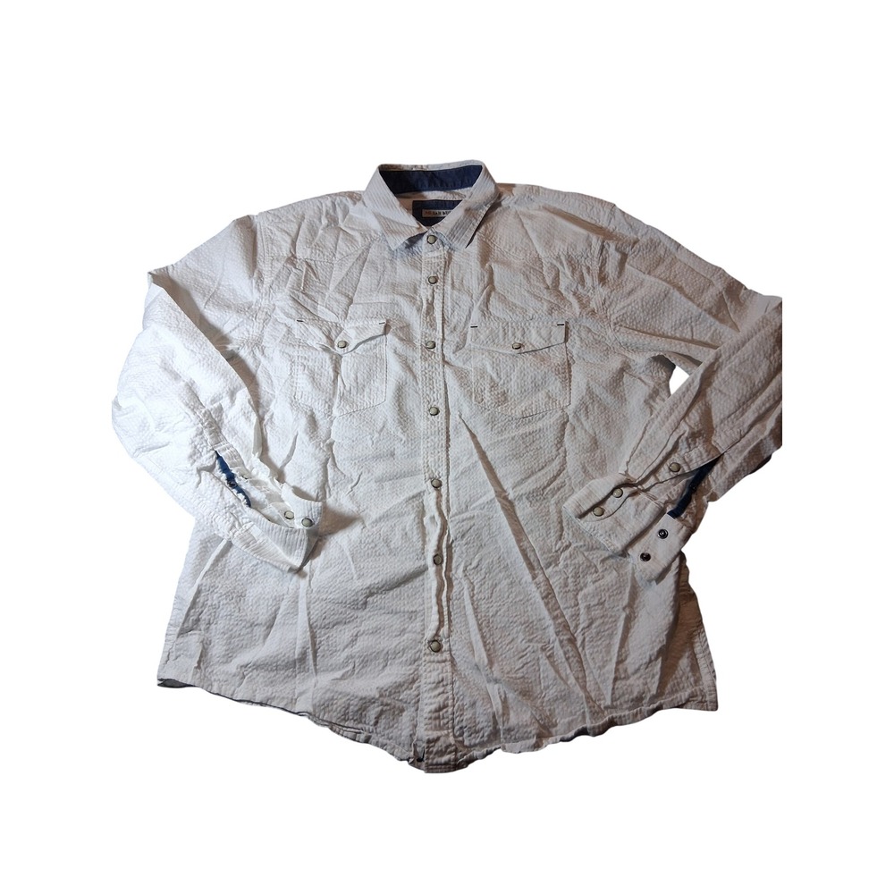 32 Bar Blues Mens White Seersucker  Pearl Snap Front Western Shirt Large L